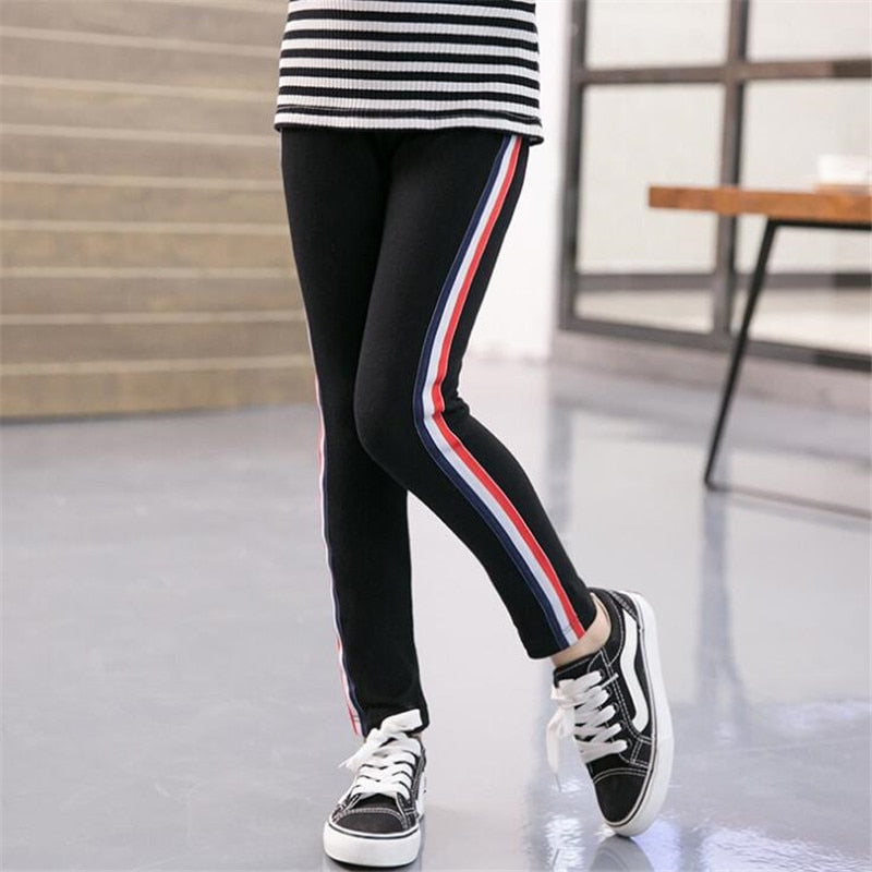 Girls Leggings Kids Pencil Pants Stripe Cotton Trousers