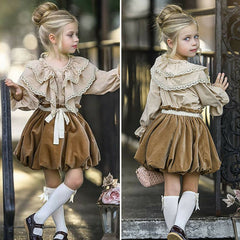 Girl Party Autumn Long Sleeve Ruffle 2 Pcs Outfits 1-6 Years