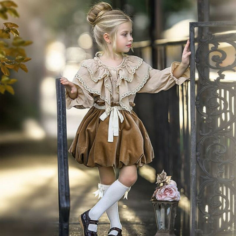 Girl Party Autumn Long Sleeve Ruffle 2 Pcs Outfits 1-6 Years