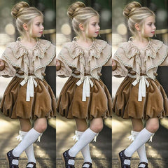 Girl Party Autumn Long Sleeve Ruffle 2 Pcs Outfits 1-6 Years