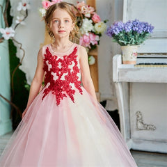 Kid Teenager Girls Birthday Princess Vintage Appliques Flower Gown Dress