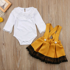 Kid Baby Girl Lace Bow Princess Party Skirt Dress 2 Pcs Sets Outfit 0-2 Years