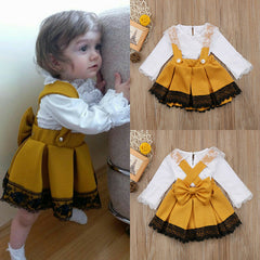 Kid Baby Girl Lace Bow Princess Party Skirt Dress 2 Pcs Sets Outfit 0-2 Years