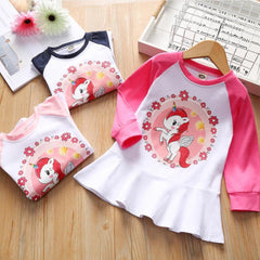 Girls Cute Unicorn Cartoon Casual Floral Cotton Shirts 2-6 Years