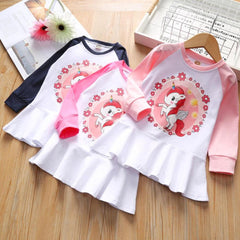 Girls Cute Unicorn Cartoon Casual Floral Cotton Shirts 2-6 Years