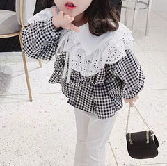 Autumn Girls Fashion Long Sleeve Plaid Cotton Blouses