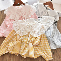 Autumn Girls Fashion Long Sleeve Plaid Cotton Blouses
