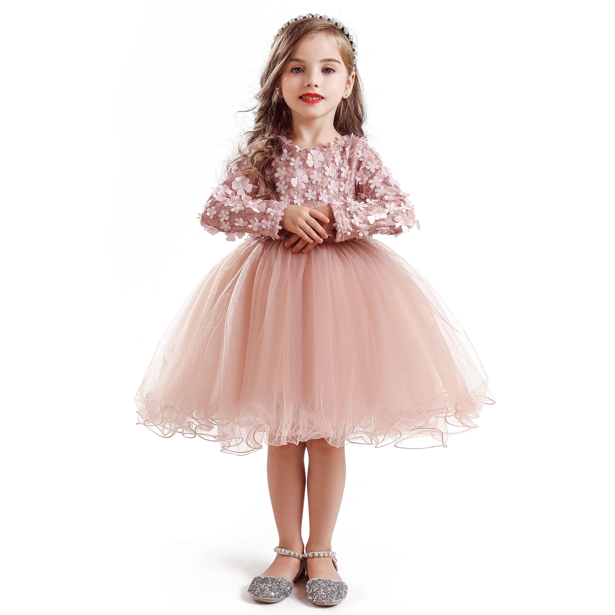 Autumn Winter Girls Princess Flower Ball Gown Party Dresses