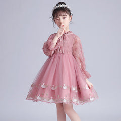 Girls Embriodery Lace Flower Birthday Party Formal Dresses