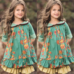 Girls Fashion Spring Ruffled Squares Apparel Casual Dress
