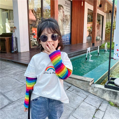 Girl T-shirt Casual Colorful Striped Long Sleeve Tops 1-6 Years