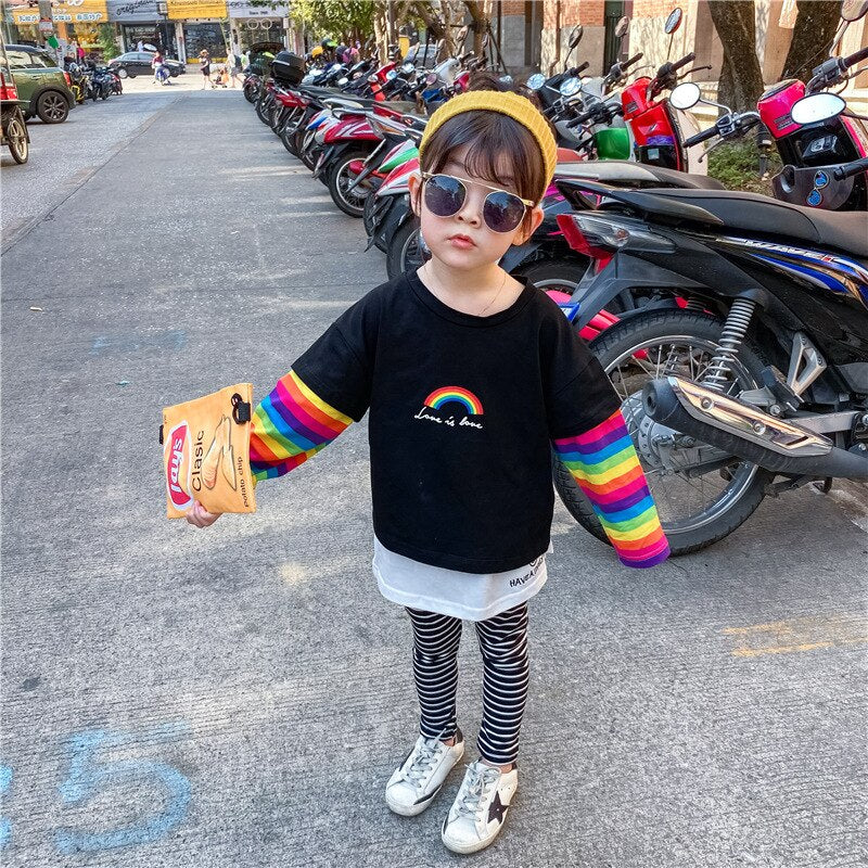 Girl T-shirt Casual Colorful Striped Long Sleeve Tops 1-6 Years