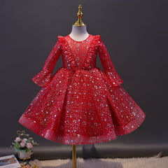 Kid Girl Christmas Performance Sequin Starry Sky New Dresses
