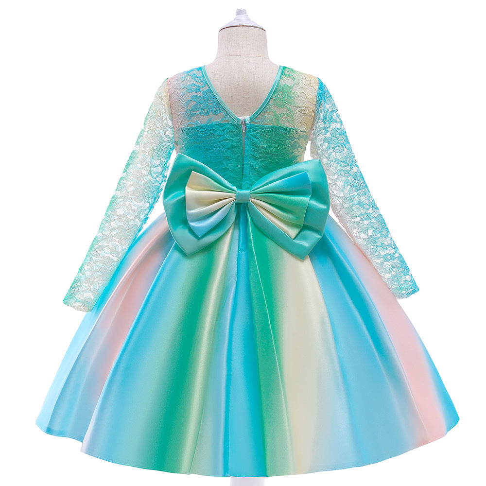 Kid Girl Princess Party Wedding Evening Elegant Bow Rainbow Dresses