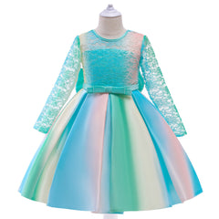Kid Girl Princess Party Wedding Evening Elegant Bow Rainbow Dresses