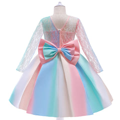 Kid Girl Princess Party Wedding Evening Elegant Bow Rainbow Dresses