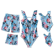 Family Matching Mother Kids Swimsuit Print Swimwear