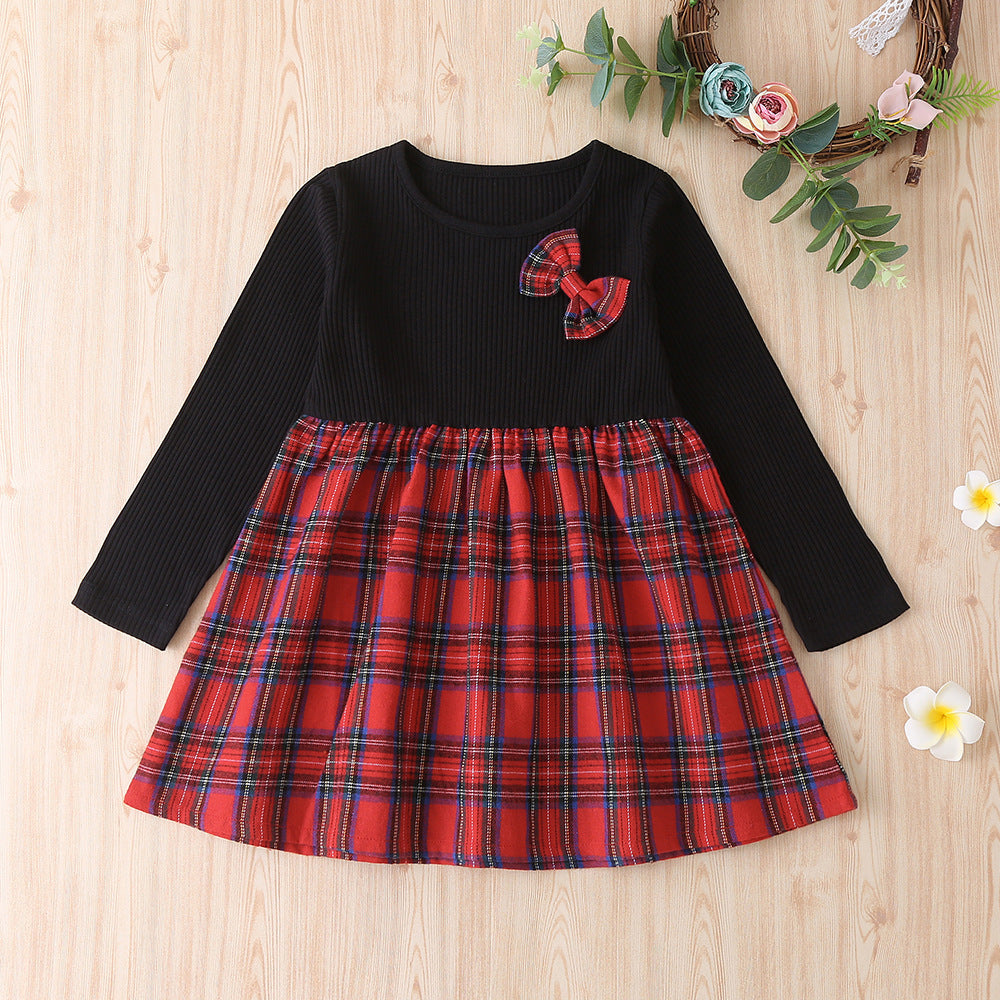 Kid Baby Girls Spring Bow Long Sleeve Casual Dresses