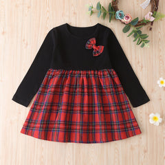Kid Baby Girls Spring Bow Long Sleeve Casual Dresses