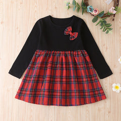 Kid Baby Girls Spring Bow Long Sleeve Casual Dresses
