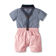 Baby Boy Suit Short Sleeve Gentleman Suspenders 3 Pcs Sets