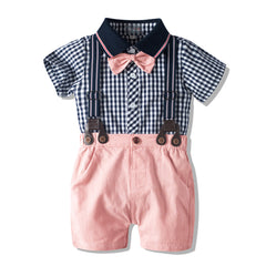 Baby Boy Suit Short Sleeve Gentleman Suspenders 3 Pcs Sets