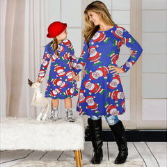 Fmaily Matching Parent-Child Dress Christmas Long-sleeved Print Look Same
