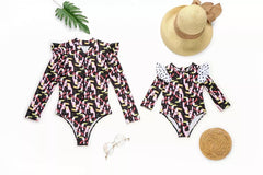 Family Matching Swimsuit Beach Sun-protective Swimwear Sexy Floral Bodysuit