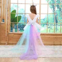 Girls Unicorn Princess Rainbow Mesh Ballet Halloween Christmas Dress