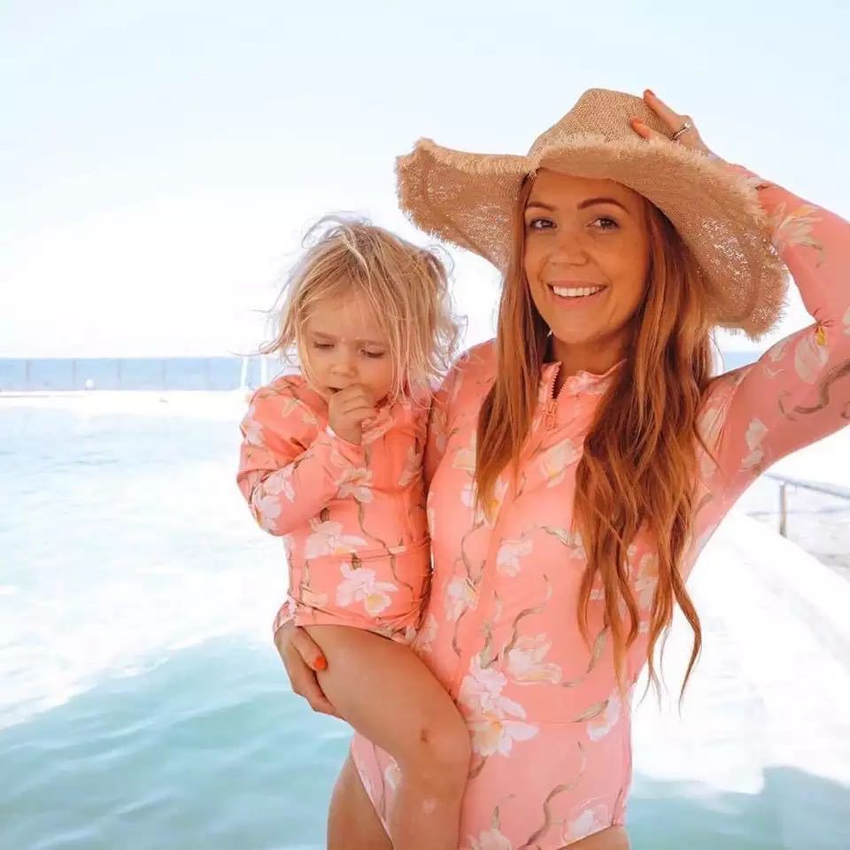 Family Matching Swimsuit Beach Sun-protective Swimwear Sexy Floral Bodysuit