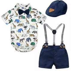 Baby Boy Gentleman Crawl Suit Animal Print 2 Pcs Sets