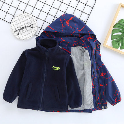 Kid Boys Three In One Storm Autumn Winter Detachable Velvet Coat
