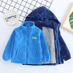Kid Boys Three In One Storm Autumn Winter Detachable Velvet Coat