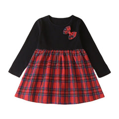 Kid Baby Girls Spring Bow Long Sleeve Casual Dresses