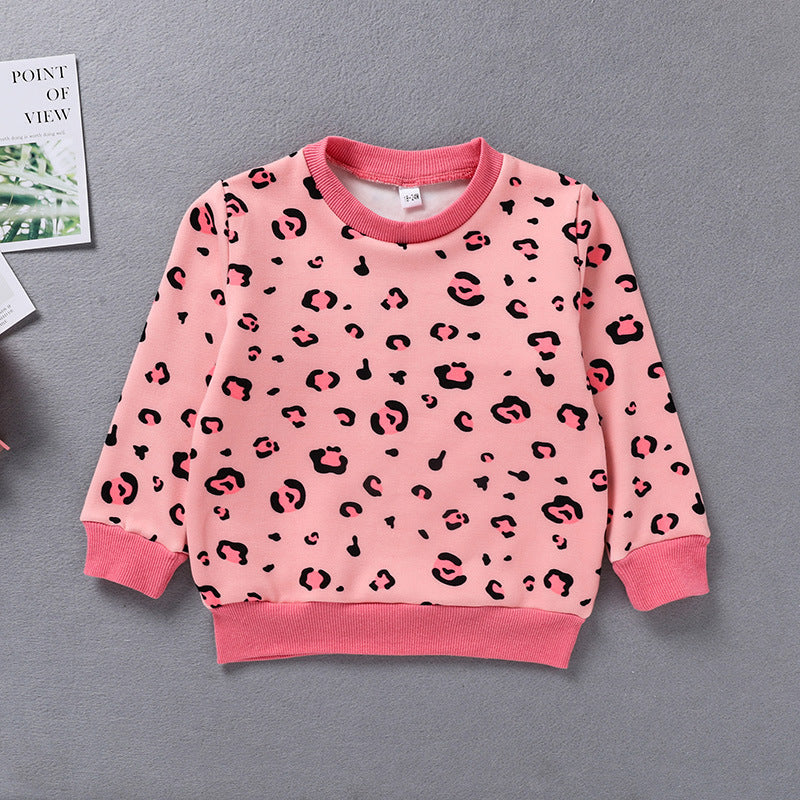 Kid Girl Leopard Print Plus Velvet Long-sleeved Sweatshirt