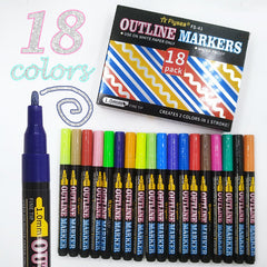 12/18colors Double Line Metallic Marker Glitter Pen