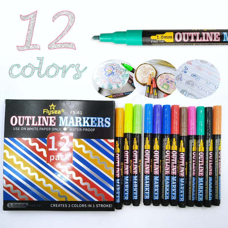 12/18colors Double Line Metallic Marker Glitter Pen