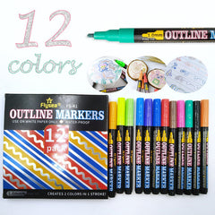 12/18colors Double Line Metallic Marker Glitter Pen
