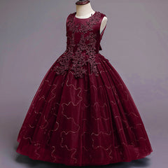 Kid Girl Princess Sequins Sleeveless Long Wedding Pompous Dresses