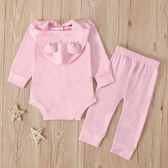 Baby Boys Girls Solid Color Hooded Halterie 2 Pcs Sets