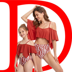 Family Matching Parent-child Split Hibiscus Lotus Leaf Swimsuit
