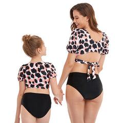 Family Matching Mom Daughter Bubble Sleeve Bikini Swimsuit