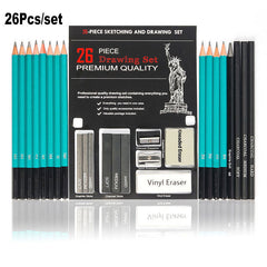 26Pcs Sketch Pencil Set Drawing Set With Charcoal Graphite Stick Eraser Stationery
