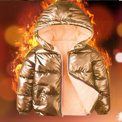 Kid Girl Glossy Down Cotton Jacket Fleece Thick Coats
