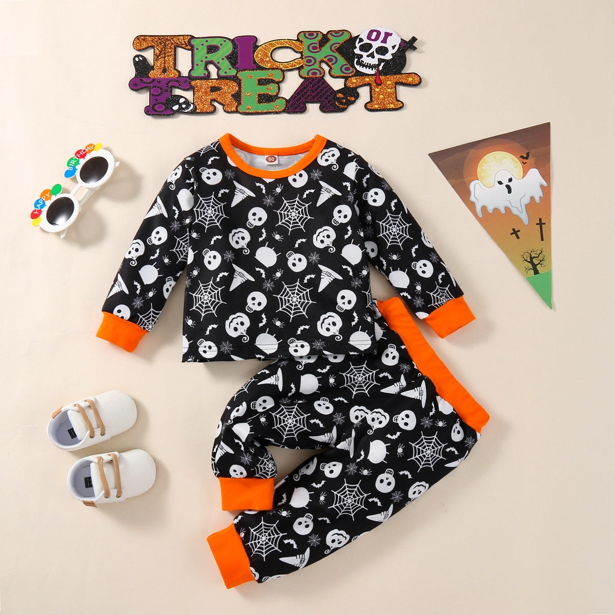 18M-5Y Kids Baby Boy Girl Halloween Printed Long Sleeves Pajamas