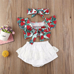 Baby Girls Summer Watermelon Tops White Shorts 3 Pcs Sets