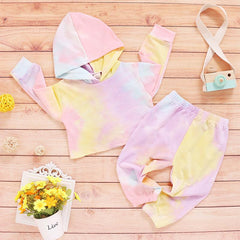 Kid Baby Girl Tie-Dyed Long Sleeve Outfits Set 2 Pcs