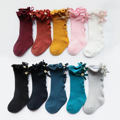 Toddler Girl Ruffle Stockings Cotton Bows Knee Socks