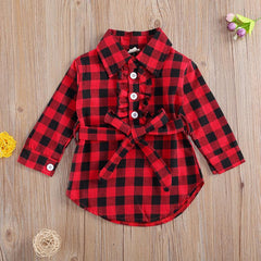 Toddler Baby Girl Long Sleeve Button Red Plaid Shirt