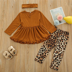 Toddler Baby Girl Long Sleeve Ruffle Leopard Suits 3 Pcs Sets